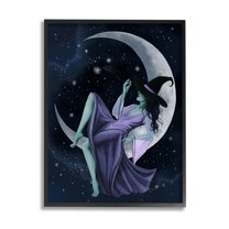 Stupell Industries Witch Relaxing Crescent Moon Painting Black Framed Art Print Wall Art, Design by Grace Popp