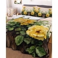 thumbnail image 3 of Quilts Twin Size Bedding Set, Spring Floral Lightweight Quilted Comforter, Yellow Roses Flowers Rustic Botanical Pink Soft Reversible Bedspread Coverlet with Pillow Covers for All Season, 68" x 86", 3 of 7