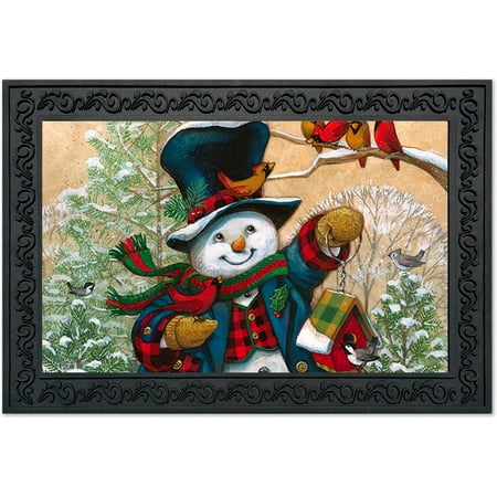Cardinals Runner Mat - Winter Friends Snowman Doormat Cardinals Primitive Indoor Outdoor 18