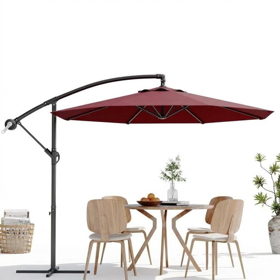 10FT Offset Cantilever Patio Umbrella with Cross Base, UPF 50 Outdoor Patio Umbrella with Infinite Tilt & Crank Lift, Vented Hanging Sun Umbrella for Backyard, Deck, Garden, Pool