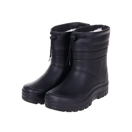 

GENILU Men s Lightweight Non Slip Winter Shoe Insulated Work Boots Garden Waterproof Rain Shoes Black (Plush Lined Short Snow Boots) 8.5-9