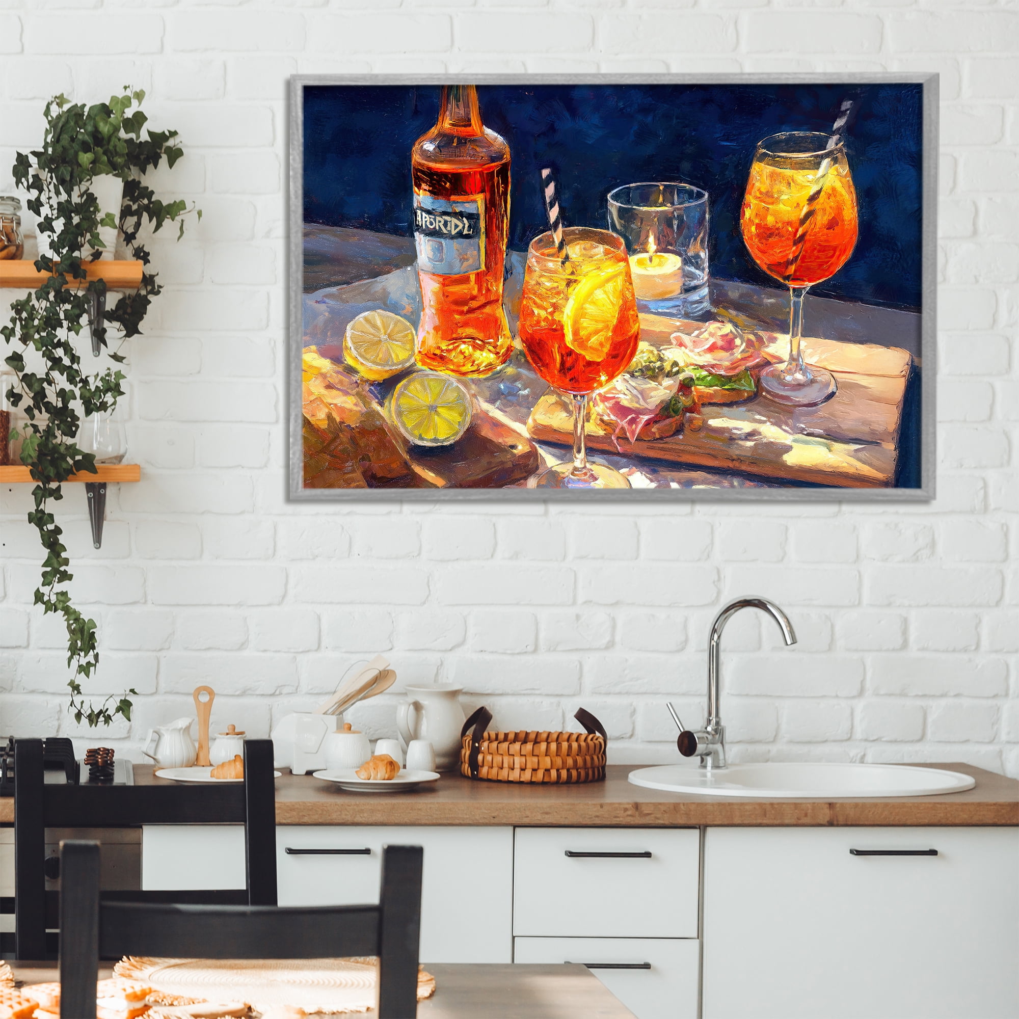 Sprits Table Still Life Gray Framed Giclee Art, design by Ziwei Li