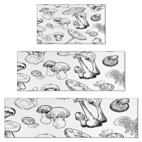Black Mushroom Line White Pattern Kitchen Rugs Sets Of 3,Kitchen Runner Rugs Non Skid Washable,Decorative Kitchen Floor Mats for Kitchen,Sink,Laundry,17"x30"  17"x47"   17"x59"