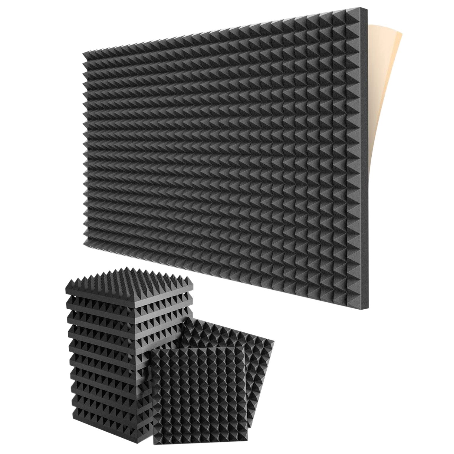 12 Pack Self-Adhesive Sound Proof Foam Panels 2X12X12Inch Acoustic Panels with High Density,Pyramid Acoustic Foam