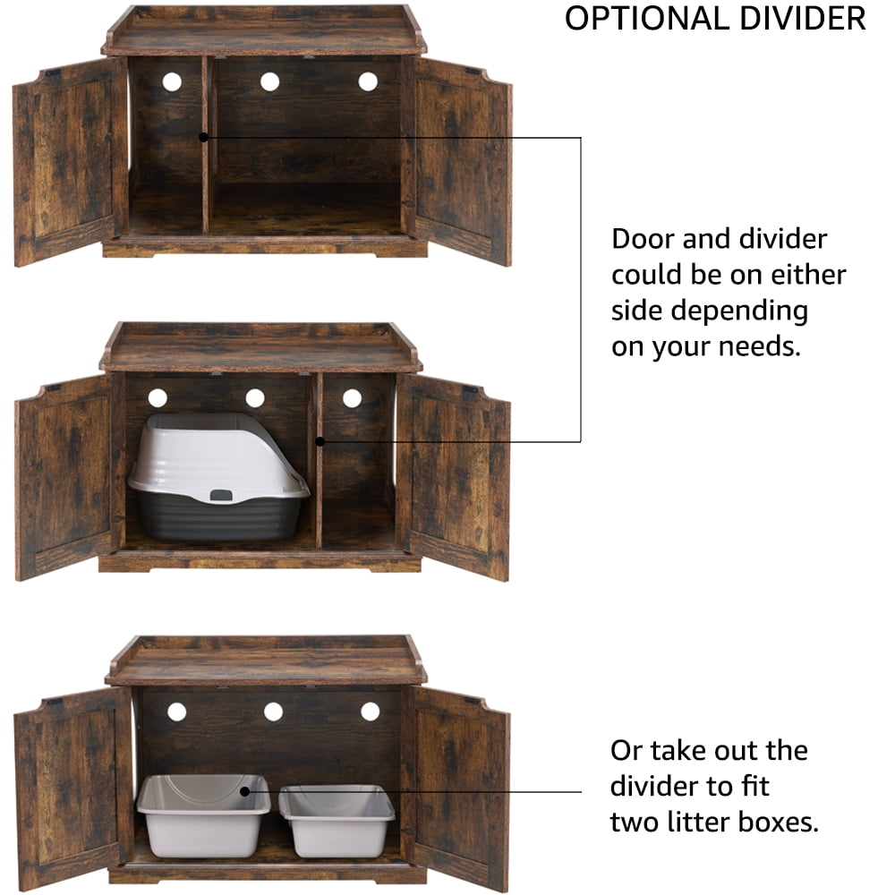 Unipaws Designer Cat Litter Box Furniture, Cat Washroom Storage Bench, Rustic