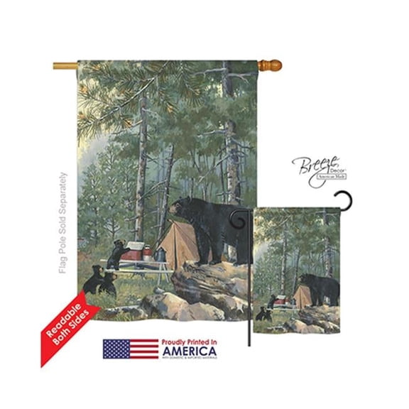 Breeze Decor 10044 Wildlife & Lodge Bears Campsite 2-Sided Vertical Impression House Flag - 28 x 40 in.