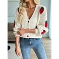thumbnail image 4 of Women'S Kawaii Strawberry Embroidered Long Sleeve V Neck Chunky Knitted Tops Cream White S, 4 of 8