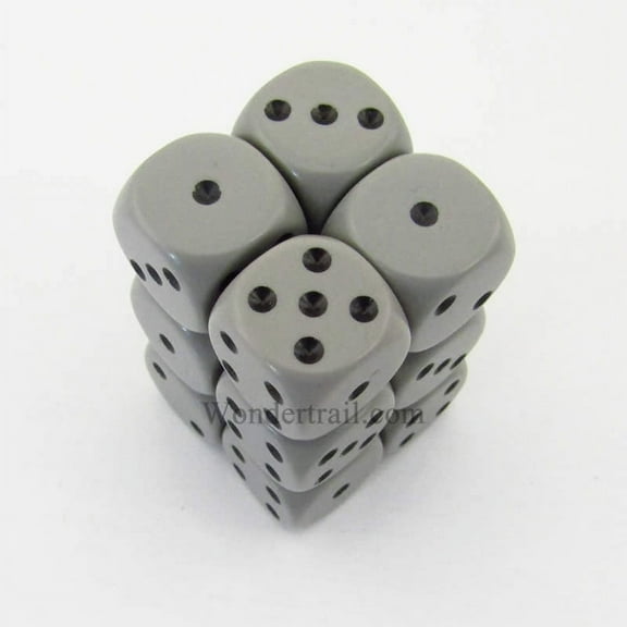 Gray Opaque D6 Dice with Black Pips 16mm (5/8in) Pack of 12 Dice Chessex