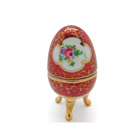 GENL Victorian Antique Ceramic Egg Jewelry Box Antique Red