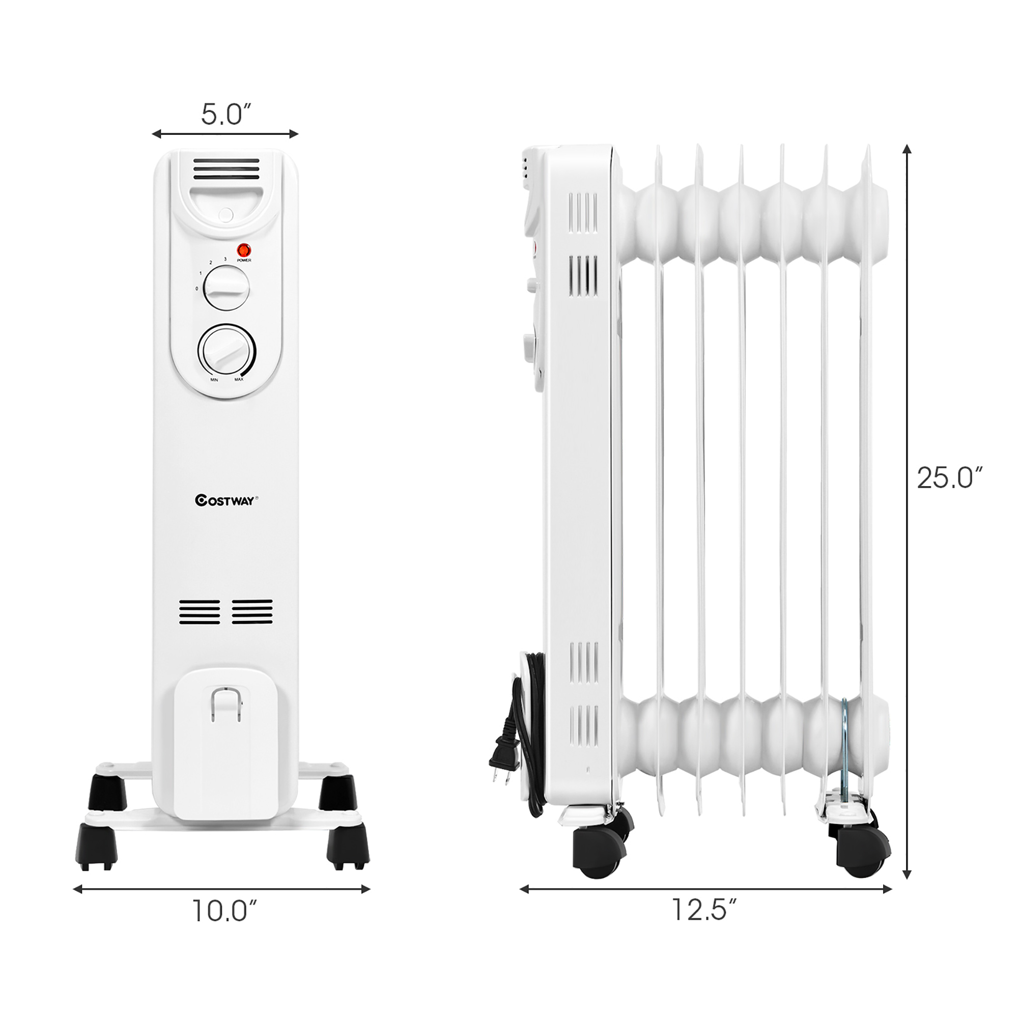 Costway 1500W Electric Oil Filled Radiator Space Heater 5-Fin Thermostat Room Radiant - image 4 of 10
