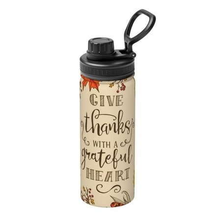 

Uemuo Thanksgiving With A Grateful Heart 18OZ Insulated Kettle Sports Water Bottle Stainless Steel Kettle Vacuum Insulated Flask Flip Lid Travel Mug