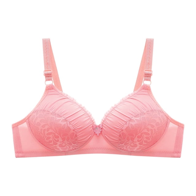 Virmaxy Womens Wireless Bra Oversized Gathered Comfortable Breathable Underwear (Plus Extended Buckle) Everyday Bra Embroidered Glossy Comfortable Breathable Bra Underwear No Rims Watermelon Red-2 38