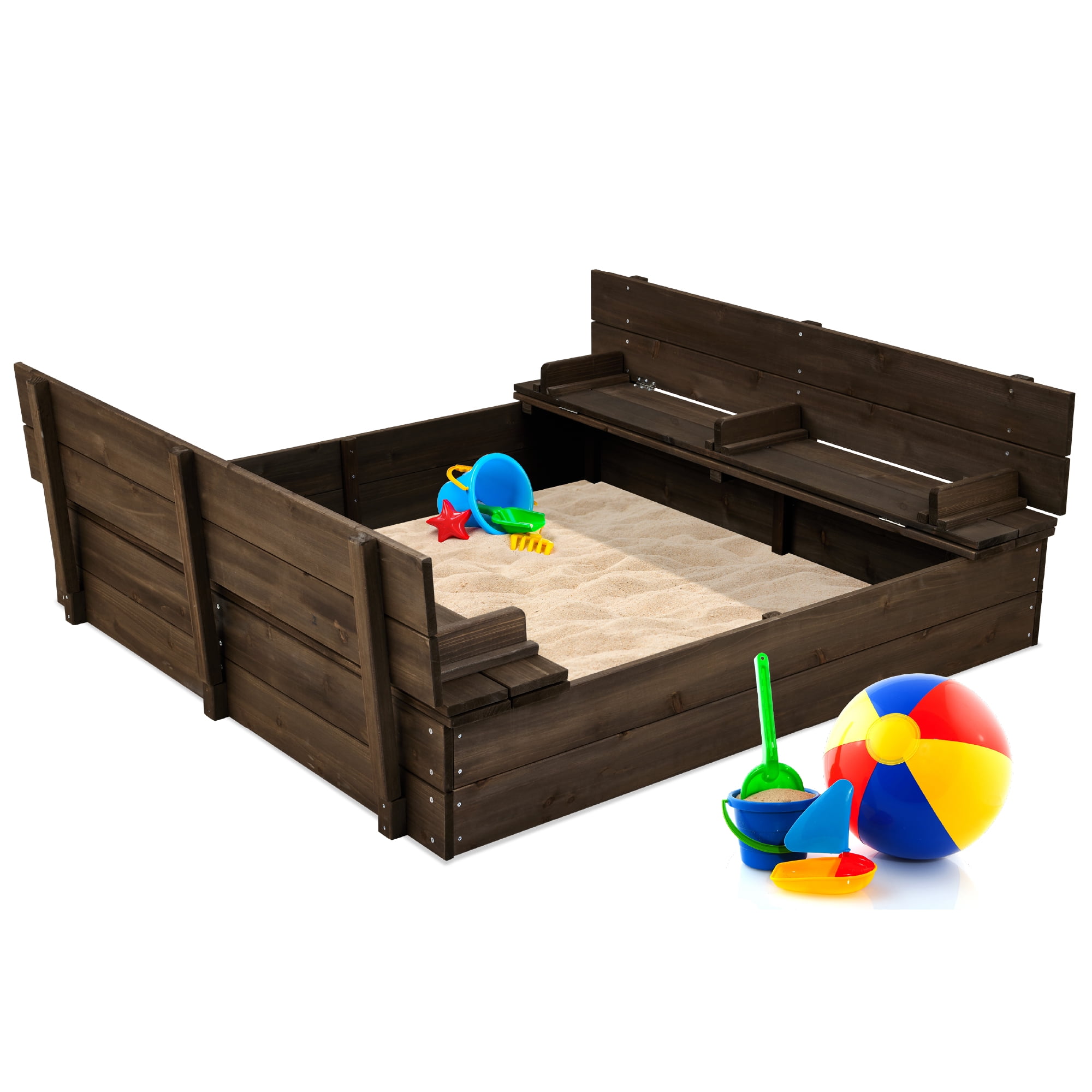 Best Choice Products 47x47-Inch Kids Wooden Outdoor Sandbox w/ 2
