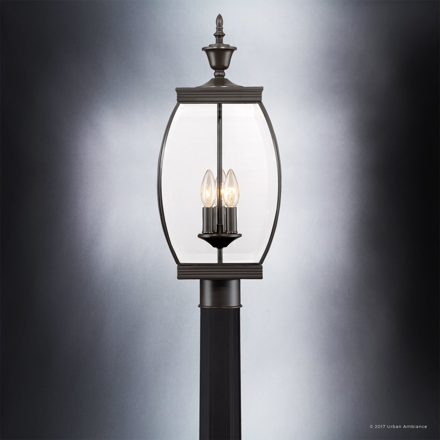 Urban Ambiance Luxury Colonial Outdoor Post Light, Large Size: 22"H x 9"W, with Transitional Style Elements, Bowed Design, Gorgeous Dark Medieval Bronze Finish and Beveled Glass, UQL1174