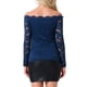 thumbnail image 3 of INSPIRAR CHIC Blusa de Encaje Floral para Mujeres con Hombros Descubiertos y Mangas Largas Transparentes M Azul Real, 3 of 6