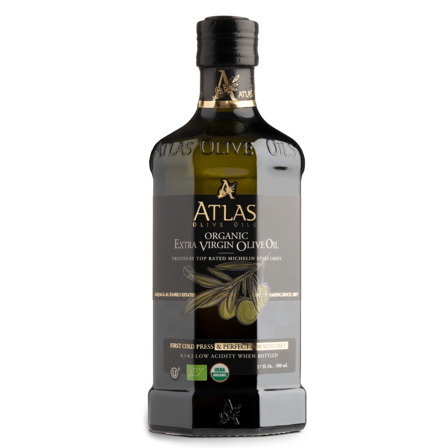Atlas 500 ml Organic Cold Pressed Moroccan Extra Virgin Olive Oil, Polyphenol Rich From Morocco, Newly Harvested Unprocessed from One Single Family Farm Trusted by Michelin Star Chefs