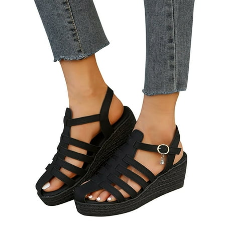 

Tawop Women S Summer Shoes Sandals Summer Flat Beach Casual Roman Sandals Buckle Lightweight Hollowed Shoes