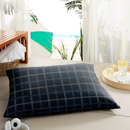 Humble and Haute Sunbrella Blue Tartan Plaid Indoor/ Outdoor Lumbar Floor Pillow - 35 x