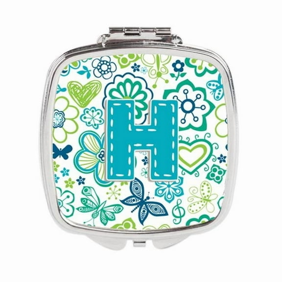 Carolines Treasures Letter H Flowers & Butterflies Teal Blue Compact Mirror