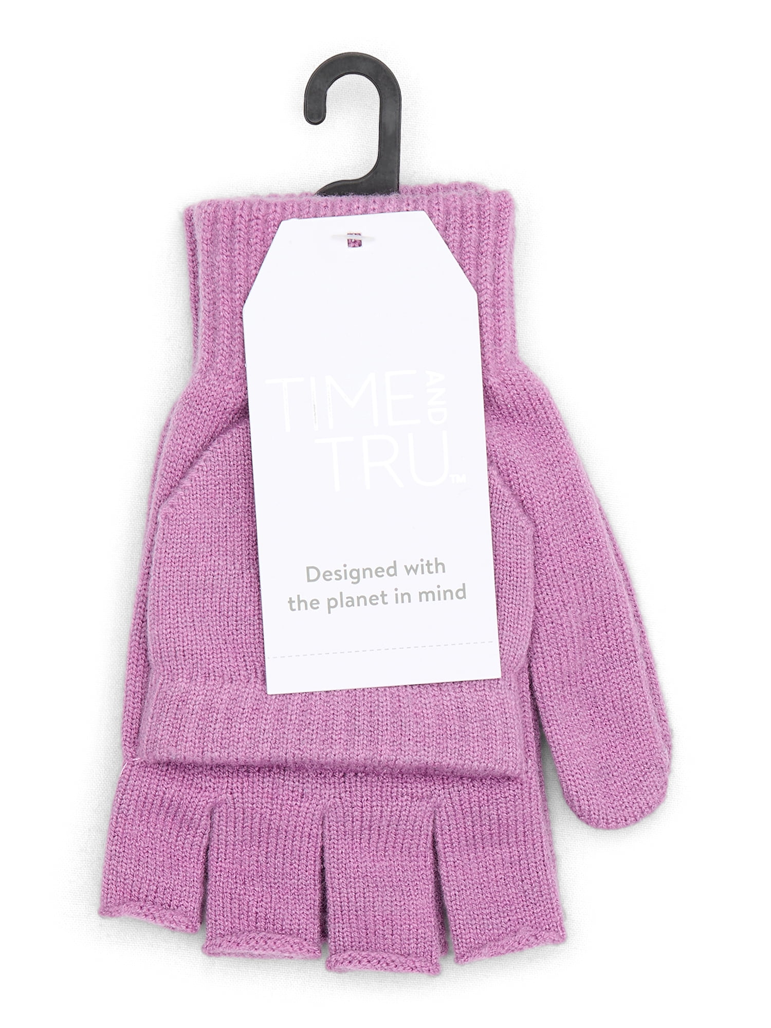 Time and Tru Women's Pop Top Knit Gloves, One Size Fits Most, Purple Dawn
