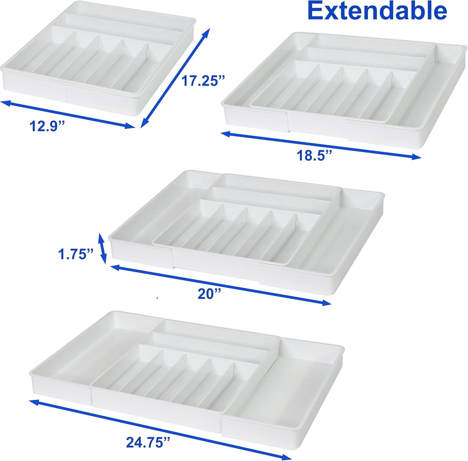 Expandable & Adjustable Cutlery Drawer Organizer - Large Utensil and Flatware Tray for Kitchen Drawers, White