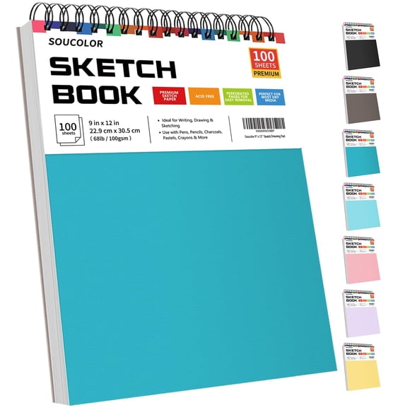 Cuaderno de bocetos Soucolor, 9 x 12 cm, 100 hojas, encuadernado en espiral, 100 g/m²