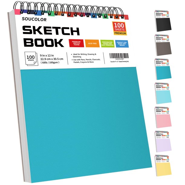 Cuaderno de bocetos Soucolor, 9 x 12 cm, 100 hojas, encuadernado en espiral, 100 g/m²