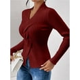 thumbnail image 4 of Sweaters for Women Fall Long Sleeve V Neck Ribbed Knit Sweater Slim Fit Solid Basic Casual Tops Wine Red S, 4 of 8