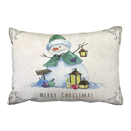 Watercolor Snowman - WinHome Cute Watercolor Snowman Christmas Holiday Polyester 20 x 30 Inch Rectangle Throw Pillow Covers With Hidden Zipper Home Sofa Cushion Decorative Pillowcases