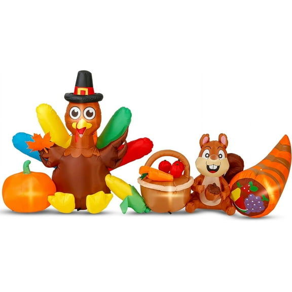 10 Ft Long Thanksgiving Inflatables, Indoor Outdoor Lighted Thanksgiving Decorations with Inflatable Turkey, Blow Up Thanksgiving Decor with Built-in LED Lights for Yard Fall Lawn Party