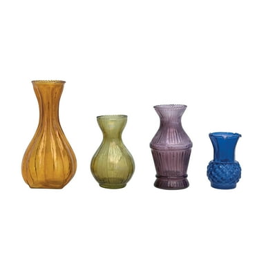 Creative Co-Op Various Debossed Glass Bud Vases, Multicolor, Set of 4