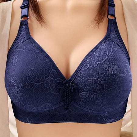 Ndbuld Plus Size Bras for Women Wireless Women s Bra Soild Wire Underwear Bra Everyday Comfortable Breathable Bra Underwear Clearance Sales online Deals XXL Dark Blue