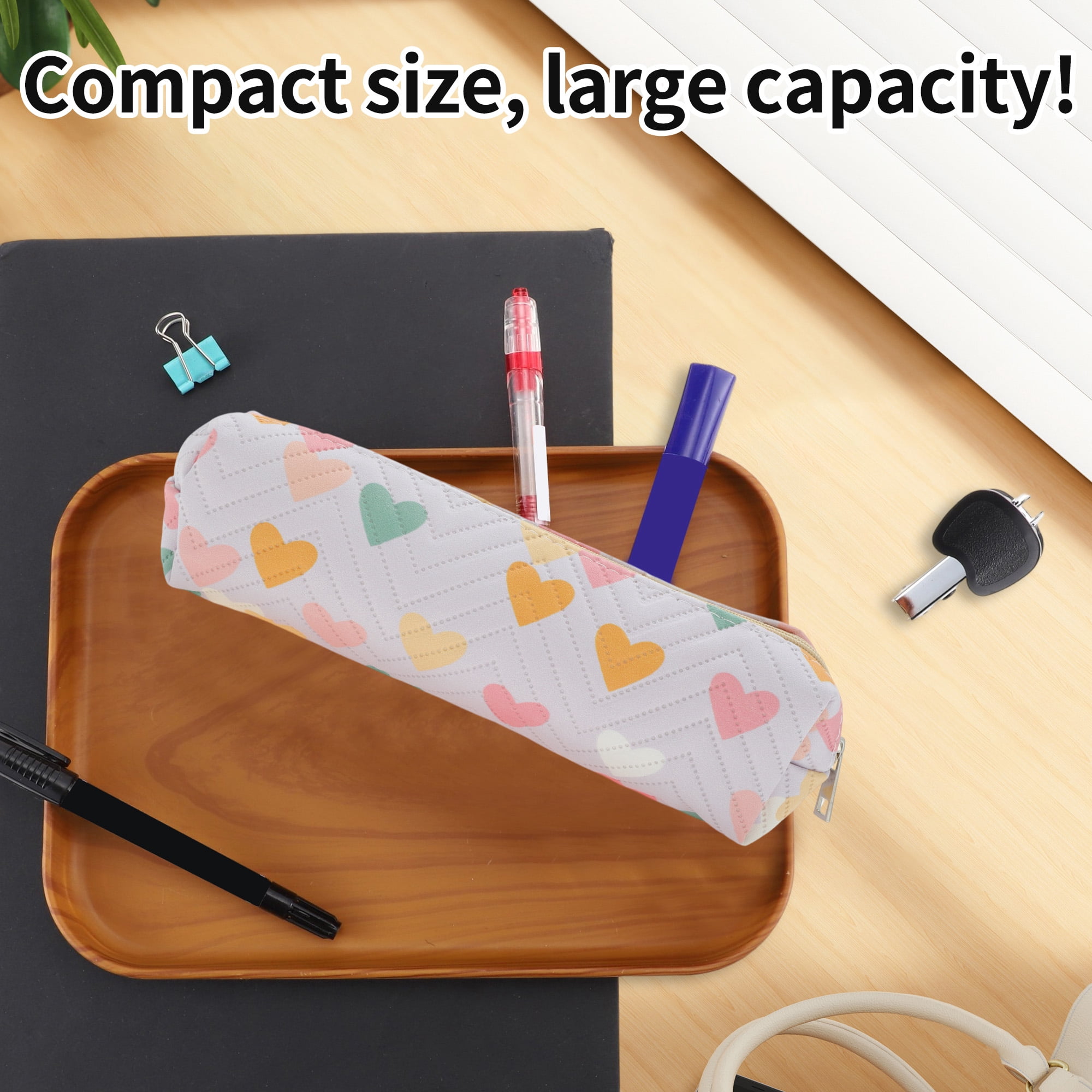 Unique Bargains PU Leather Pencil Case, Compact Pen Pouch, Aesthetic Organizer Purple