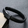 thumbnail image 3 of EOEMY Fashion Punk Charm Stainless Steel Chakra Leather Men Black Bracelets Women-Style 8, 3 of 4