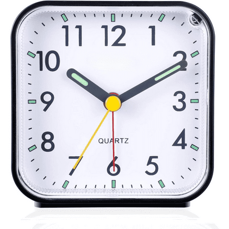 Small Battery Operated Analog Travel Alarm Clock Silent Non Ticking, Gentle Wake, Ascending Beep Sounds, Snooze,Lighted on Demand, Easy Set(Black)