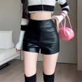 thumbnail image 1 of Shorts de cuero negros estilo Y2K para mujer, primavera y verano, cintura alta, estilo bolso, cadera, sexy, de cuero sintético PU, elásticos, ajustados., 1 of 4