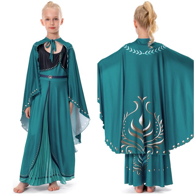 Seaehey Anna Cosplay Disfraz Princesa Vestido De Halloween Show Largo Cape Angels Niñas Verde