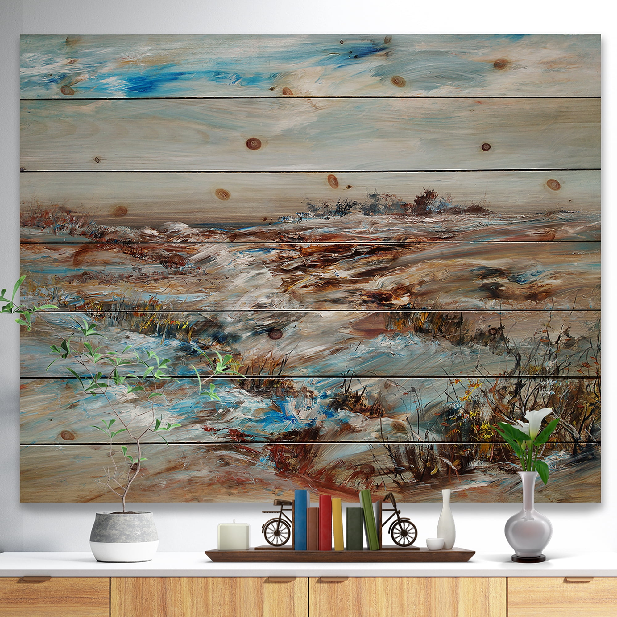 Designart 'Beautiful Farm House Iceland' Landscape Print on Natural Pine Wood