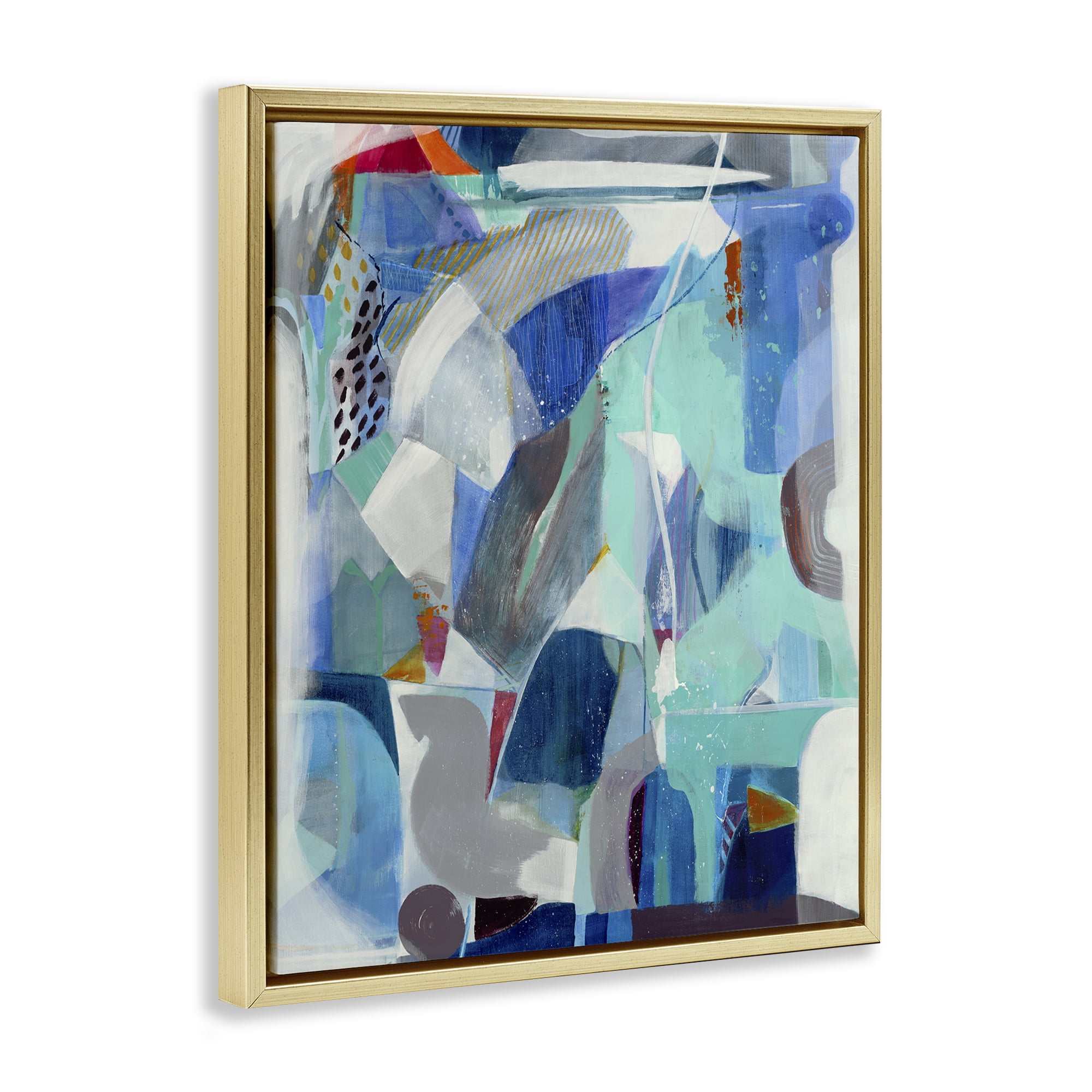 Stupell Industries Complex Blue Layers Gold Framed Floater Canvas Wall Art, design by Jill Martin