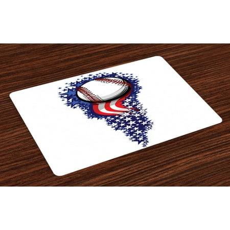 

Sports Placemats Set of 4 Stars and Stripes Fireworks Patriot Baseball Celebration Holiday Flag Graphic Washable Fabric Place Mats for Dining Room Kitchen Table Decor Purple Red White by Ambesonne
