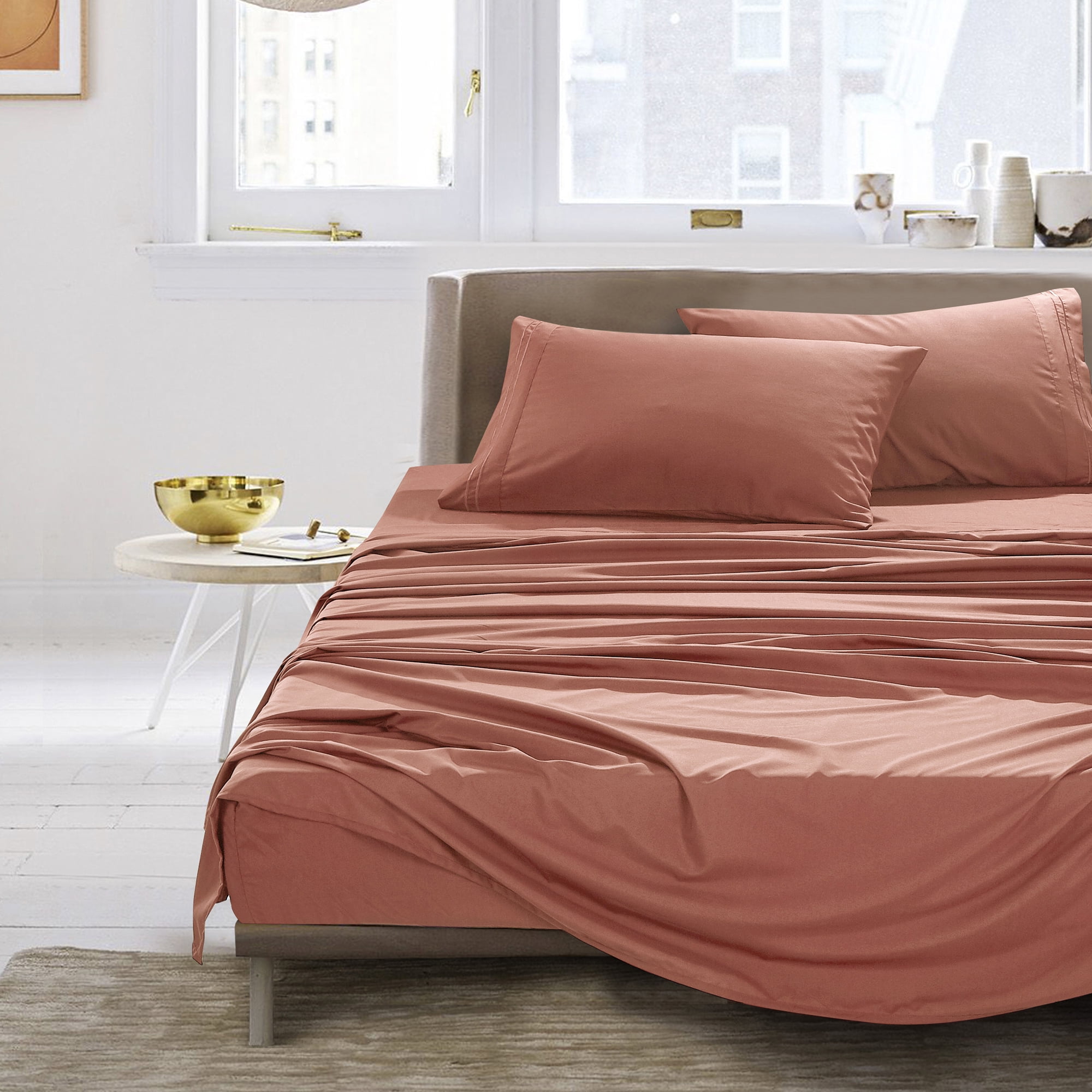 4-Piece Set Bed Sheets, Bedding with Fitted Sheet, Flat Sheet & Pillowcases