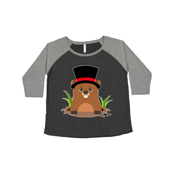 Inktastic Groundhog Day with Groundhog in Top Hat Women's Plus Size T-Shirt