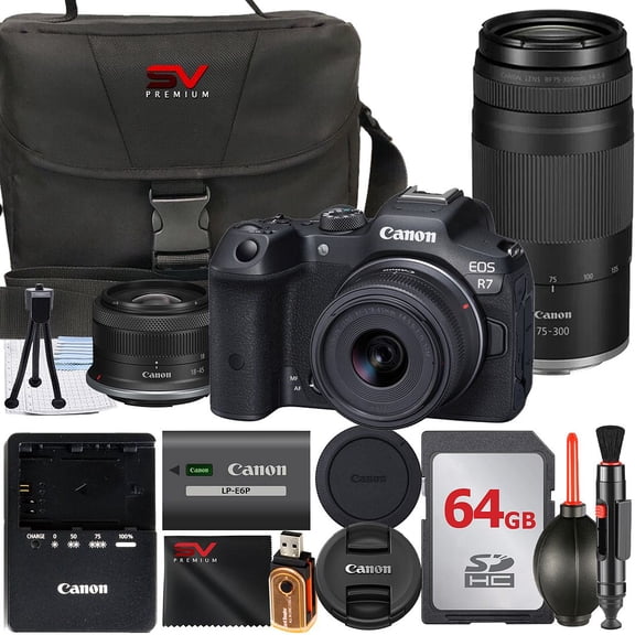 Canon EOS R7 Mirrorless Camera with RF-S 18-45mm   75-300mm Lens   64GB Memory Card   Case   SV Premium Accessory Bundle (International Version)
