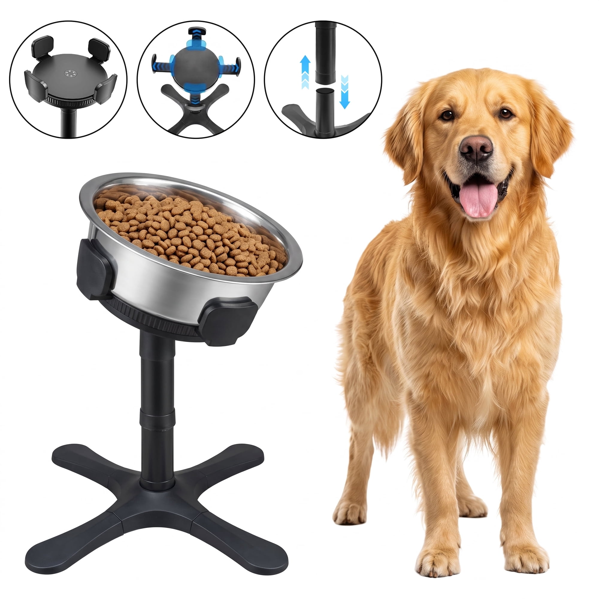 Tolobeve Adjustable Elevated Dog Bowl Stand, Raised Bowl with 3 Heights and Tilted Design for Small, Medium and Large Dogs, Black