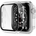 thumbnail image 1 of 2 Pack Boîtier en PC Dur avec Protecteur d'Écran en Verre Trempé Compatible avec Apple Watch Série 7, Ultra-Mince Résistant aux Rayures Couverture de Protection Globale pour iWatch S7, Noir/transparent (45mm), 1 of 5