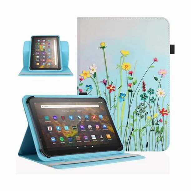 wonim11 Universal 10 10.1 Inch Android Tablet Case,360 Degree Rotatable Kickstand Multiple Viewing Stand Case Cover for 9.6" 10" 10.1" 10.5" and All 9.5-10.5 Inch Touchscreen Tablet,Flower Grass 08