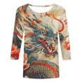thumbnail image 5 of LYXSSBYX 3/4 Sleeve Shirts for Women Women's Fashion Dragon Print T-Shirt 3/4 Sleeves Blouse Round Neck Casual Tops, 5 of 5