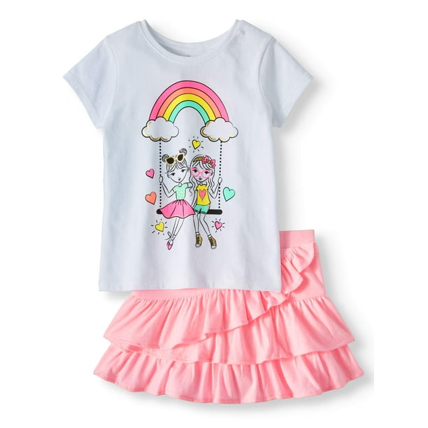 Garanimals - Garanimals Graphic T-Shirt & Ruffle Skort, 2pc Outfit Set ...