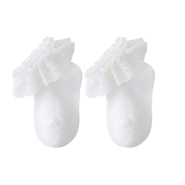 WUANDIXFA Big Ruffle Socks for Girls Childrens Comfortable and Breathable Lace Socks Girls Fashionable and Cute Dance Socks Princess Socks White,3-5 Years