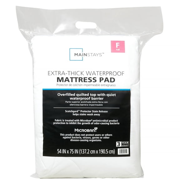 Mainstays 100% Polyester Extra Thick Mattress Pad, White, Full